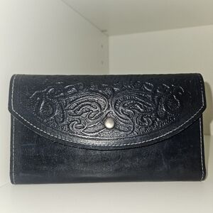 Elegant Blue Embossed Leather Clutch